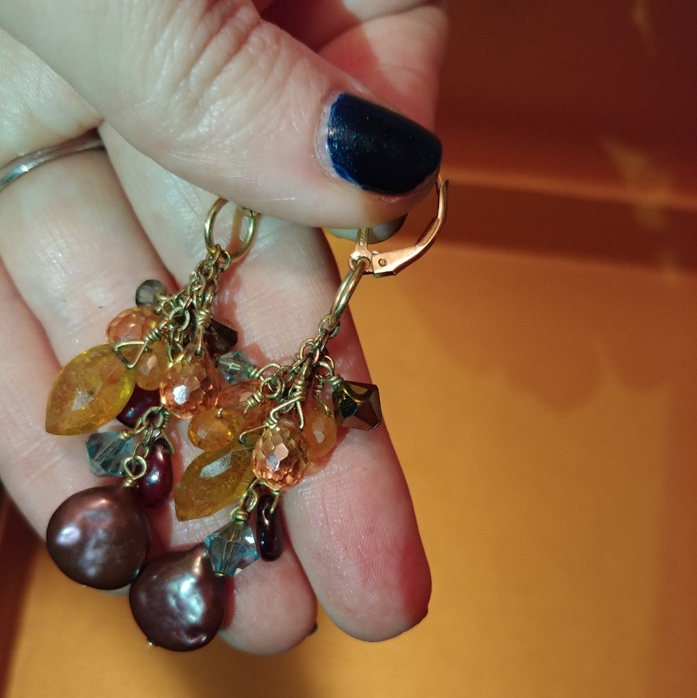 Citrine, freshwater pearl, garnet earrings